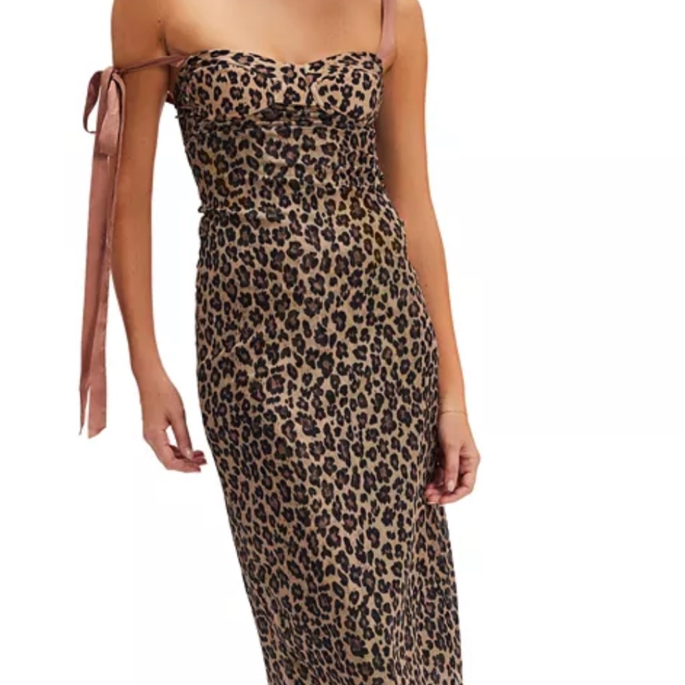 Free People Printed Got Glam Leopard Print Mesh Sleeveless Slip Midi Dress